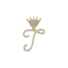 Load image into Gallery viewer, 10K Yellow Gold Round Diamond Crown T Letter Initial Pendant 1/5 Cttw