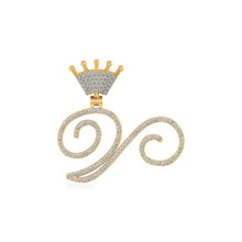 Load image into Gallery viewer, 10K Yellow Gold Round Diamond Crown V Letter Initial Pendant 1/4 Cttw