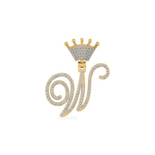 Load image into Gallery viewer, 10K Yellow Gold Round Diamond Crown W Letter Initial Pendant 1/4 Cttw