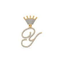 Load image into Gallery viewer, 10K Yellow Gold Round Diamond Crown Y Letter Initial Pendant 1/5 Cttw