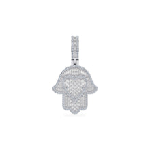 Load image into Gallery viewer, 10K White Gold Round Baguette Diamond Heart Hamza Hand Religious Charm Pendant 1-3/4 Cttw