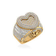 Load image into Gallery viewer, 10K Yellow Gold Round Baguette Diamond Heart Shape Designer SZ 10 Mens Ring 4-1/2 Cttw