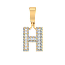 Load image into Gallery viewer, 10K Yellow Gold Baguette Diamond Initial H Letter Pendant 1/2 Cttw