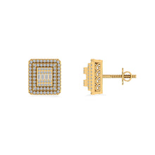 Load image into Gallery viewer, 10K Yellow Gold Round Baguette Diamond Square Shape Designer Mens Stud Earring 3/8 Cttw