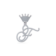 Load image into Gallery viewer, 10K White Gold Round Diamond Crown F Letter Initial Pendant 1/4 Cttw