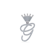 Load image into Gallery viewer, 10K White Gold Round Diamond Crown G Letter Initial Pendant 1/5 Cttw