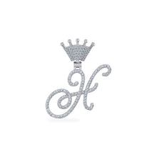 Load image into Gallery viewer, 10K White Gold Round Diamond Crown H Letter Initial Pendant 1/4 Cttw