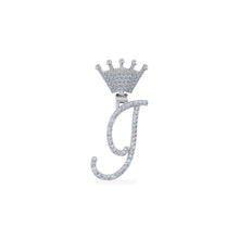 Load image into Gallery viewer, 10K White Gold Round Diamond Crown I Letter Initial Pendant 1/6 Cttw