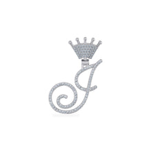 Load image into Gallery viewer, 10K White Gold Round Diamond Crown J Letter Initial Pendant 1/5 Cttw