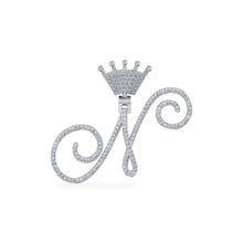 Load image into Gallery viewer, 10K White Gold Round Diamond Crown N Letter Initial Pendant 1/4 Cttw