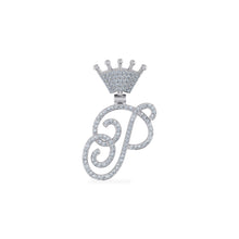 Load image into Gallery viewer, 10K White Gold Round Diamond Crown P Letter Initial Pendant 1/4 Cttw