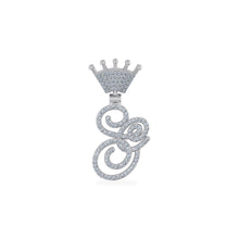 Load image into Gallery viewer, 10K White Gold Round Diamond Crown S Letter Initial Pendant 1/4 Cttw