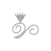 Load image into Gallery viewer, 10K White Gold Round Diamond Crown V Letter Initial Pendant 1/4 Cttw