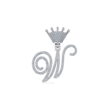 Load image into Gallery viewer, 10K White Gold Round Diamond Crown W Letter Initial Pendant 1/4 Cttw