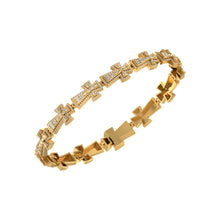 Load image into Gallery viewer, 10K Yellow Gold Round Baguette Diamond Cross Religious 8 Inch Bracelet 2-1/2 Cttw
