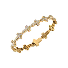 Load image into Gallery viewer, 10K Yellow Gold Round Baguette Diamond Cross Religious 8 Inch Bracelet 3 Cttw