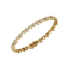 Load image into Gallery viewer, 10K Yellow Gold Round Diamond Heart Designer 7 Inch Bracelet 2-1/6 Cttw