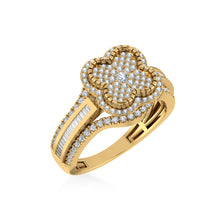 Load image into Gallery viewer, 10K Yellow Gold Round Baguette Diamond Floral Sz 7 Designer Ladies Ring 7/8 Cttw