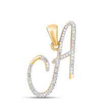 Load image into Gallery viewer, 10K Yellow Gold Round Diamond A Letter Initial Pendant 1/5 Cttw
