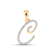Load image into Gallery viewer, 10K Yellow Gold Round Diamond C Letter Initial Pendant 1/8 Cttw