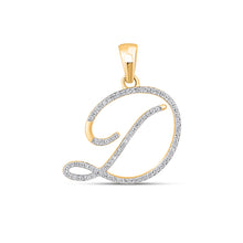 Load image into Gallery viewer, 10K Yellow Gold Round Diamond D Letter Initial Pendant 1/6 Cttw