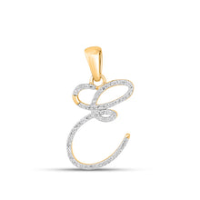 Load image into Gallery viewer, 10K Yellow Gold Round Diamond E Letter Initial Pendant 1/6 Cttw