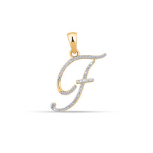 Load image into Gallery viewer, 10K Yellow Gold Round Diamond F Letter Initial Pendant 1/10 Cttw