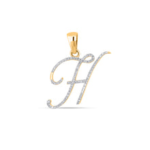 Load image into Gallery viewer, 10K Yellow Gold Round Diamond H Letter Initial Pendant 1/10 Cttw