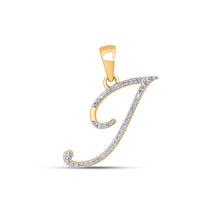 Load image into Gallery viewer, 10K Yellow Gold Round Diamond I Letter Initial Pendant 1/10 Cttw