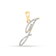 Load image into Gallery viewer, 10K Yellow Gold Round Diamond J Letter Initial Pendant 1/10 Cttw