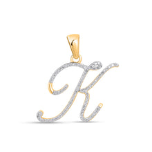 Load image into Gallery viewer, 10K Yellow Gold Round Diamond K Letter Initial Pendant 1/8 Cttw