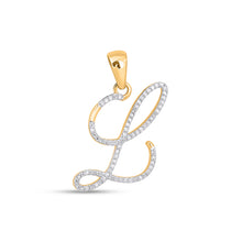 Load image into Gallery viewer, 10K Yellow Gold Round Diamond L Letter Initial Pendant 1/8 Cttw