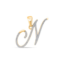 Load image into Gallery viewer, 10K Yellow Gold Round Diamond N Letter Initial Pendant 1/8 Cttw