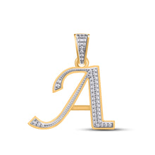 Load image into Gallery viewer, 10K Yellow Gold Round Diamond A Letter Initial Pendant 1/10 Cttw