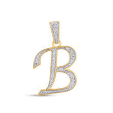 Load image into Gallery viewer, 10K Yellow Gold Round Diamond B Letter Initial Pendant 1/10 Cttw