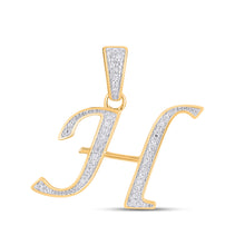 Load image into Gallery viewer, 10K Yellow Gold Round Diamond H Letter Initial Pendant 1/10 Cttw
