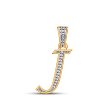 Load image into Gallery viewer, 10K Yellow Gold Round Diamond J Letter Initial Pendant 1/10 Cttw
