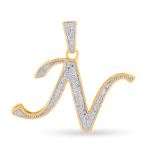 Load image into Gallery viewer, 10K Yellow Gold Round Diamond N Letter Initial Pendant 1/10 Cttw