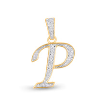 Load image into Gallery viewer, 10K Yellow Gold Round Diamond P Letter Initial Pendant 1/10 Cttw