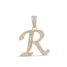 Load image into Gallery viewer, 10K Yellow Gold Round Diamond R Letter Initial Pendant 1/10 Cttw