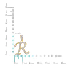 Load image into Gallery viewer, 10K Yellow Gold Round Diamond R Letter Initial Pendant 1/10 Cttw