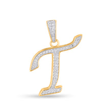 Load image into Gallery viewer, 10K Yellow Gold Round Diamond T Letter Initial Pendant 1/10 Cttw