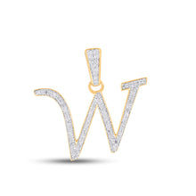Load image into Gallery viewer, 10K Yellow Gold Round Diamond W Letter Initial Pendant 1/10 Cttw