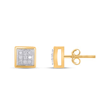 Load image into Gallery viewer, 10K Yellow White Two Tone Round Diamond Square Stud Earring 1/10 Cttw