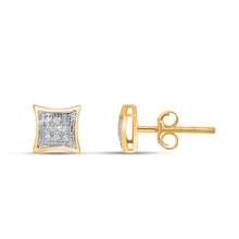 Load image into Gallery viewer, 10K Yellow White Two Tone Round Diamond Square Stud Earring 1/10 Cttw
