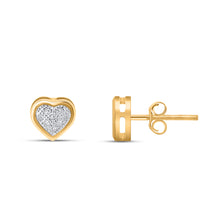 Load image into Gallery viewer, 10K Yellow White Two Tone Round Diamond Heart Stud Earring 1/10 Cttw