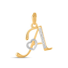 Load image into Gallery viewer, 10K Yellow Gold Round Diamond A Letter Initial With Heart Pendant 1/10 Cttw