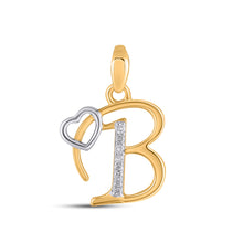 Load image into Gallery viewer, 10K Yellow Gold Round Diamond B Letter Initial With Heart Pendant 1/10 Cttw