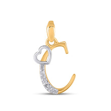 Load image into Gallery viewer, 10K Yellow Gold Round Diamond C Letter Initial With Heart Pendant 1/10 Cttw
