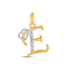 Load image into Gallery viewer, 10K Yellow Gold Round Diamond E Letter Initial With Heart Pendant 1/10 Cttw
